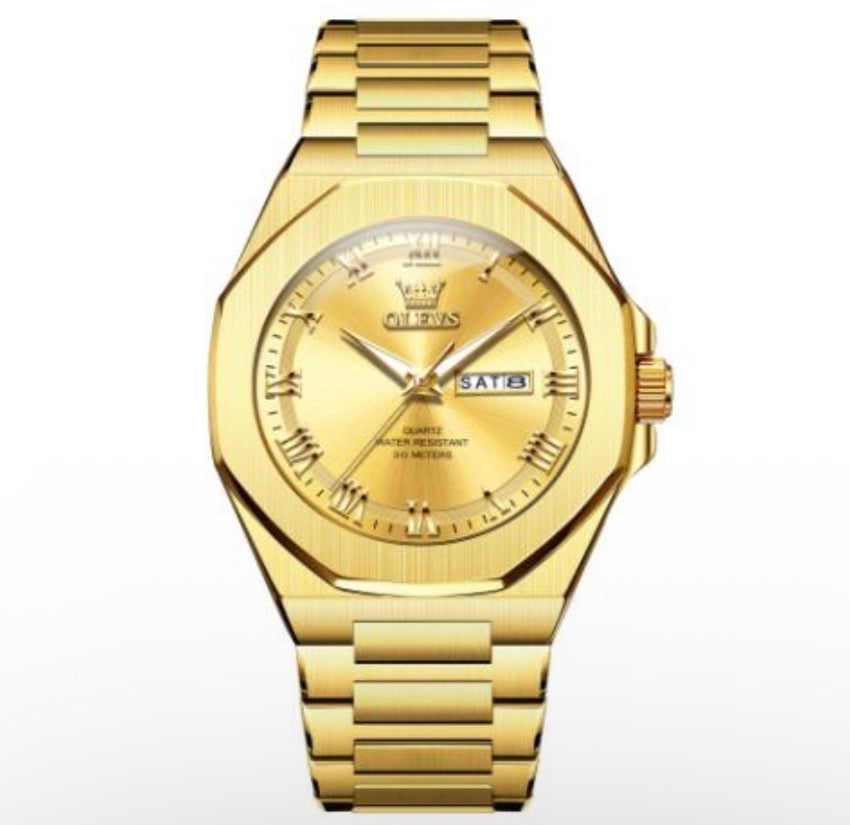 olevs gold-tone stainless steel quartz watch