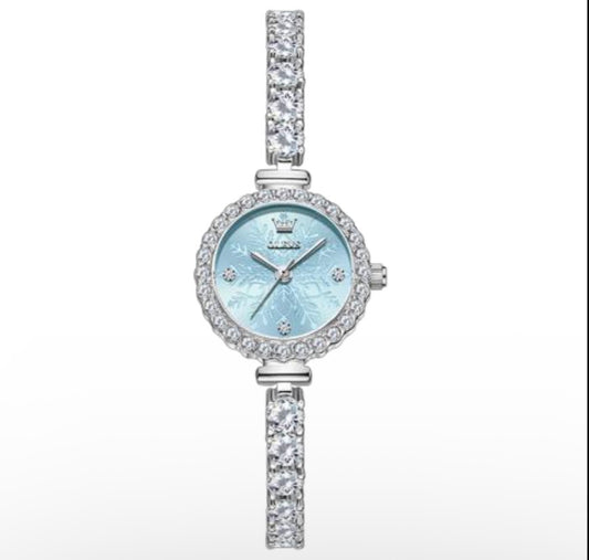Olevs Crystal-Embellished Bracelet Watch – Ice Blue Dial