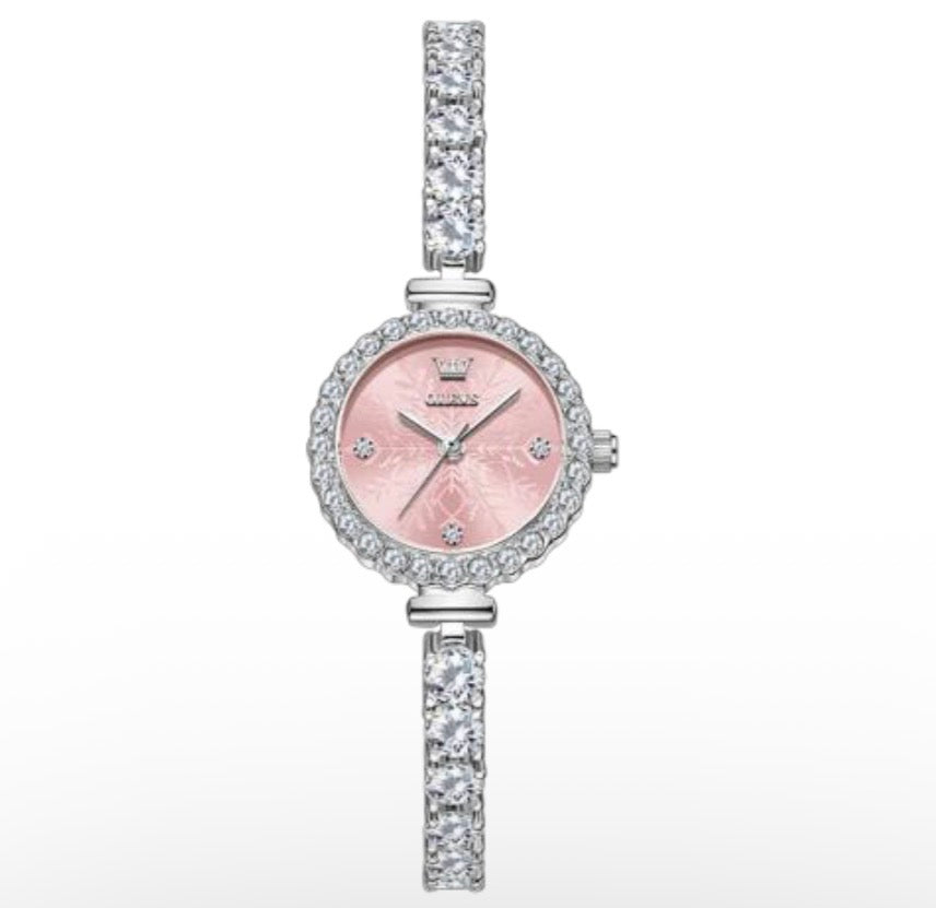 olevs crystal-embellished bracelet watch – blush pink dial