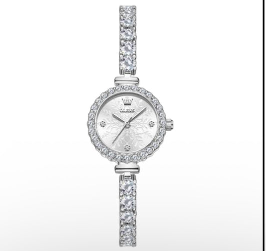 Olevs Crystal-Embellished Bracelet Watch – Silver Dial